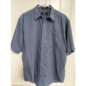 Orvis Shirt Men's Size Medium Blue & White Mini Check Short‎ Sleeve Button Down